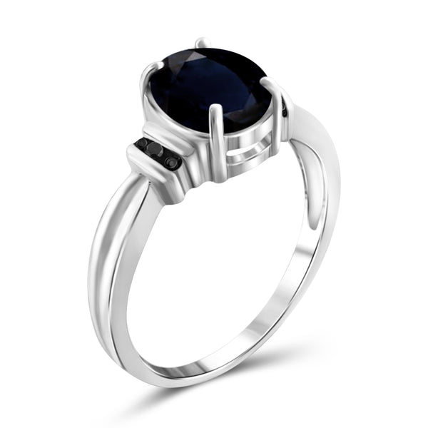 JewelonFire 1.90 Carat T.G.W. Sapphire and Black Diamond Accent Sterling Silver Ring - Assorted Colors
