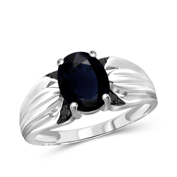 JewelonFire 1.90 Carat T.G.W. Sapphire and 1/20 ctw Black Diamond Sterling Silver Ring - Assorted Colors