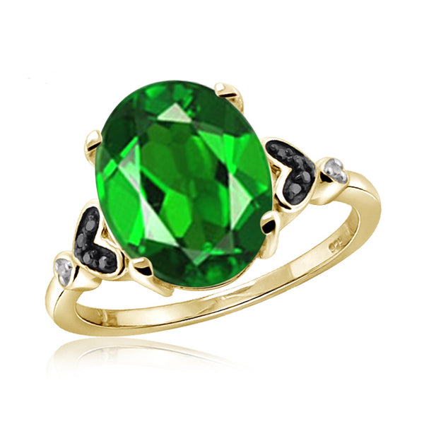 JewelonFire 1.50 Carat T.G.W. Chrome Diopside and 1/20 ctw Black & White Diamond Diamond Sterling Silver Ring - Assorted Colors