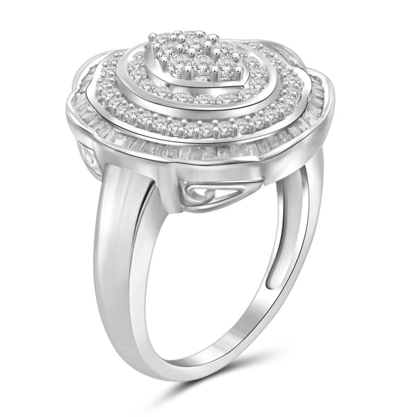 JewelonFire 1 Carat T.W. White Diamond Sterling Silver Floral Halo Cocktail Ring