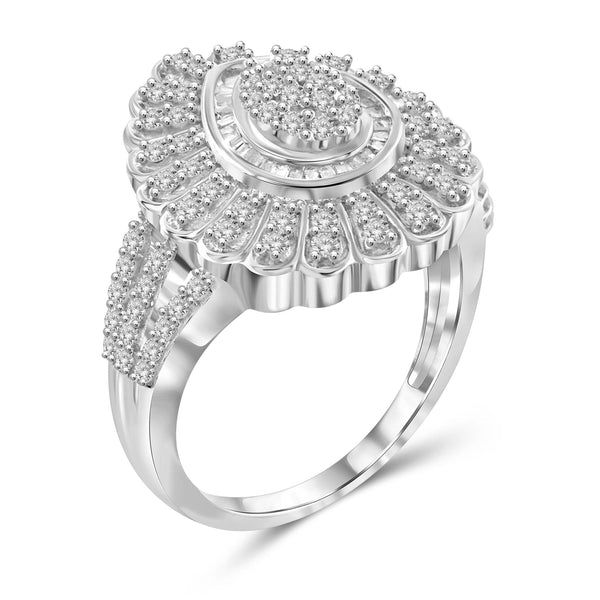 JewelonFire 1 Carat T.W. White Diamond Sterling Silver Floral Halo Teardrop Ring