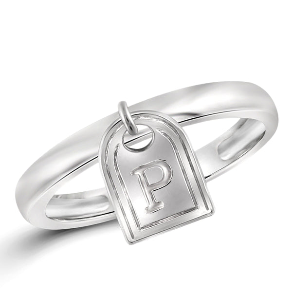 JewelonFire " A TO Z " Initial Sterling Silver Charm Ring