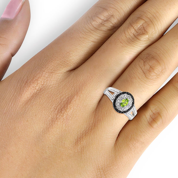 JewelonFire 1/2 Carat T.G.W. Peridot And Black & White Diamond Accent Sterling Silver Ring - Assorted Colors