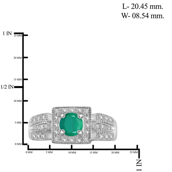 JewelonFire 1/2 Carat T.G.W. Emerald and White Diamond Accent Sterling Silver Ring- Assorted Colors