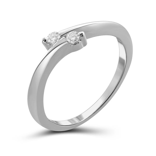 Jewelnova 1/10 Carat T.W. White Diamond 10K White Gold Two Stone Ring