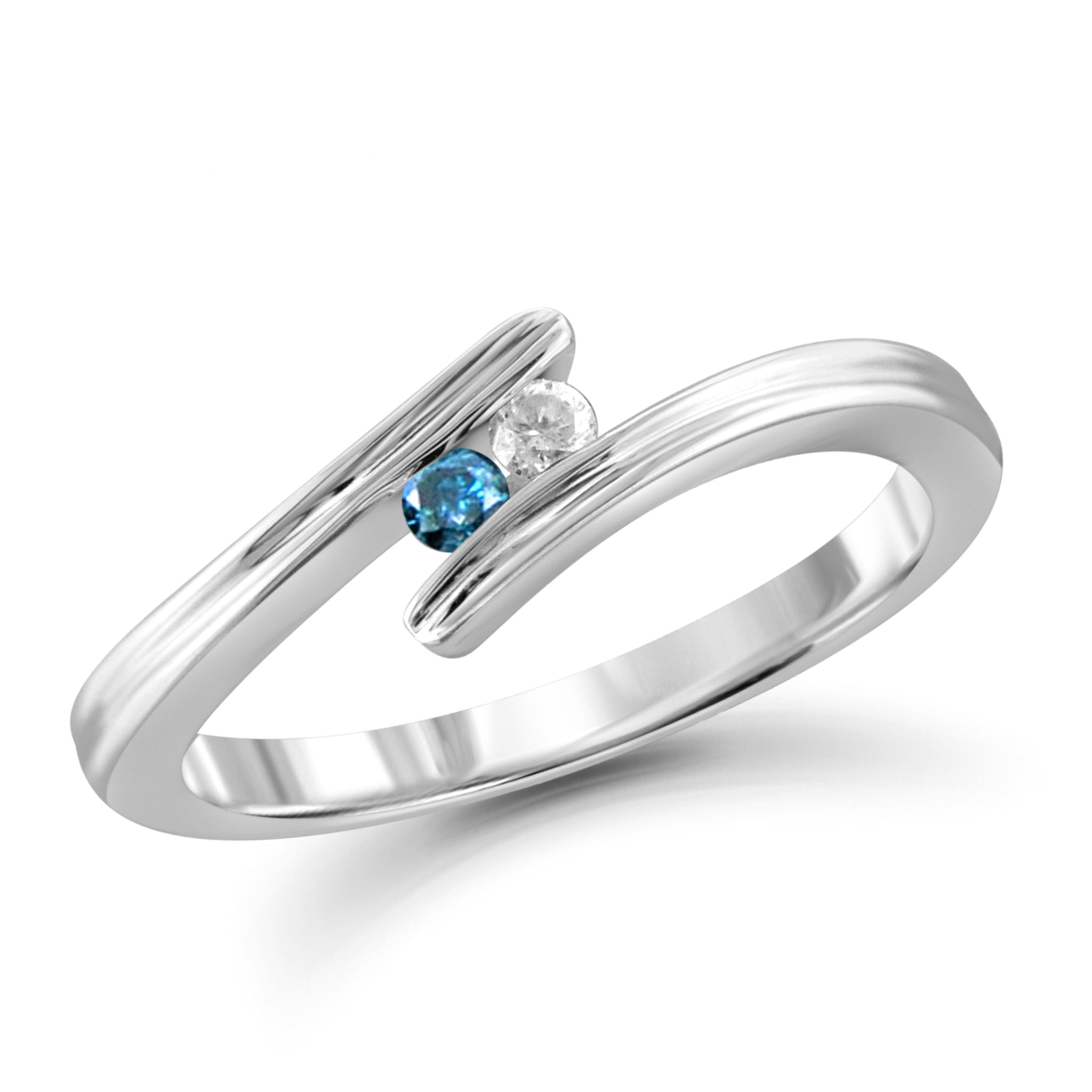 Jewelnova 1/10 Carat T.W. Blue And White Diamond 10K White Gold Promise Ring