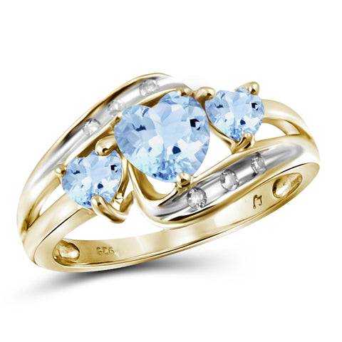 JewelonFire 1 1/2 Carat T.G.W. Blue Topaz And White Diamond Accent 14K Gold Over Silver Ring