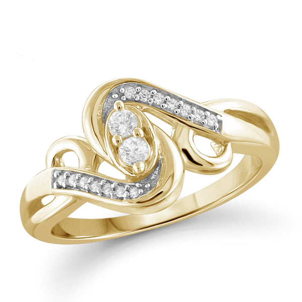 Jewelnova 1/7 Carat T.W. White Diamond 10K Gold Two Stone Cocktail Ring - Assorted Colors