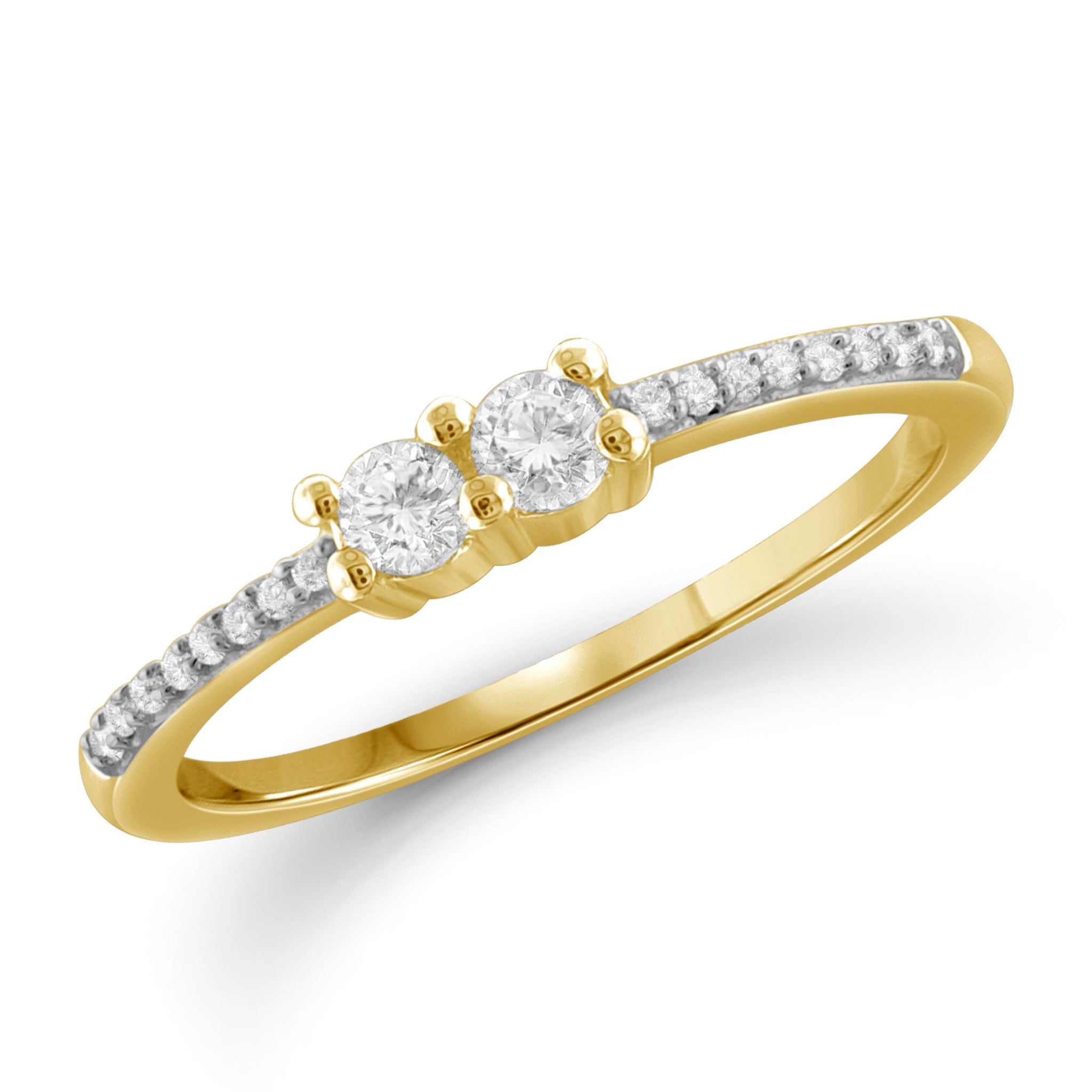 Jewelnova 1/4 Carat T.W. White Diamond 10K Yellow Gold Two Stone Engagement Ring