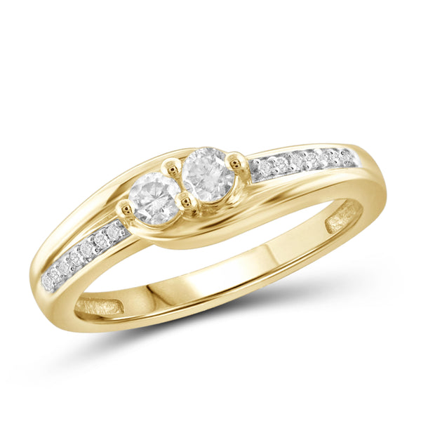 Jewelnova 1/4 Carat T.W. White Diamond 10K White Gold Two Stone Engagement Ring - Assorted Colors