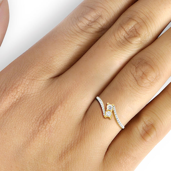 Jewelnova 1/2 Carat T.W. White Diamond 10K Yellow Gold Two Stone Engagement Ring