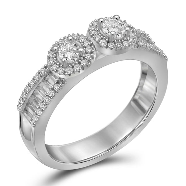 Jewelnova 1/2 Carat T.W. White Diamond 10K Gold Two Stone Ring - Assorted Colors