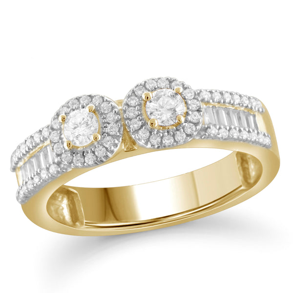 Jewelnova 1/2 Carat T.W. White Diamond 10K Gold Two Stone Ring - Assorted Colors