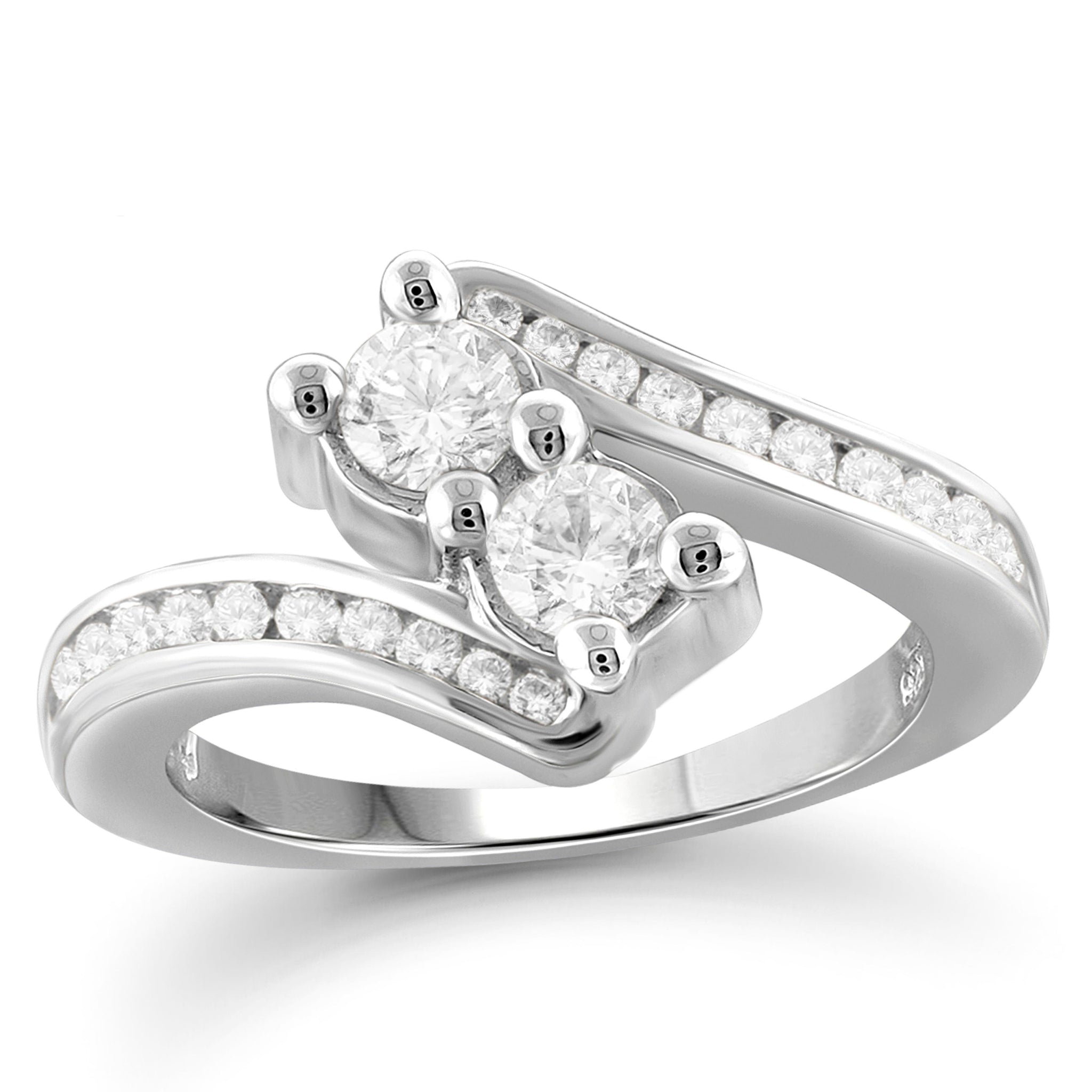 Jewelnova 1 1/4 Carat T.W. White Diamond 10K White Gold Two Stone Engagement Ring - Assorted Colors
