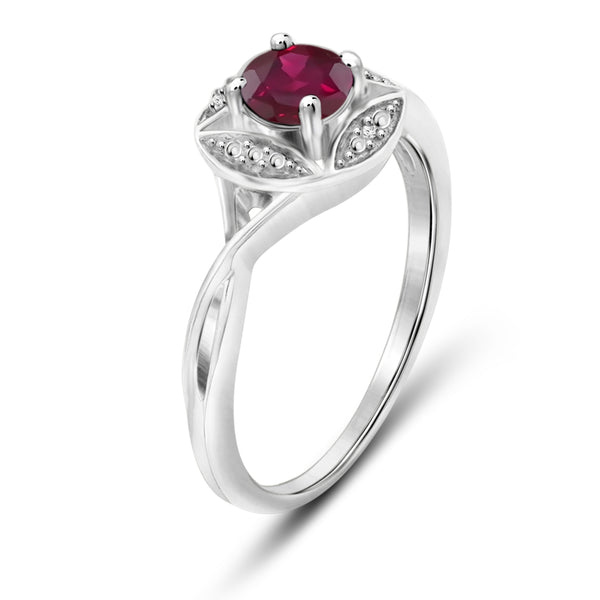 JewelonFire 3/4 Carat T.G.W. Ruby and White Diamond Accent Sterling Silver Promise Ring - Assorted Colors