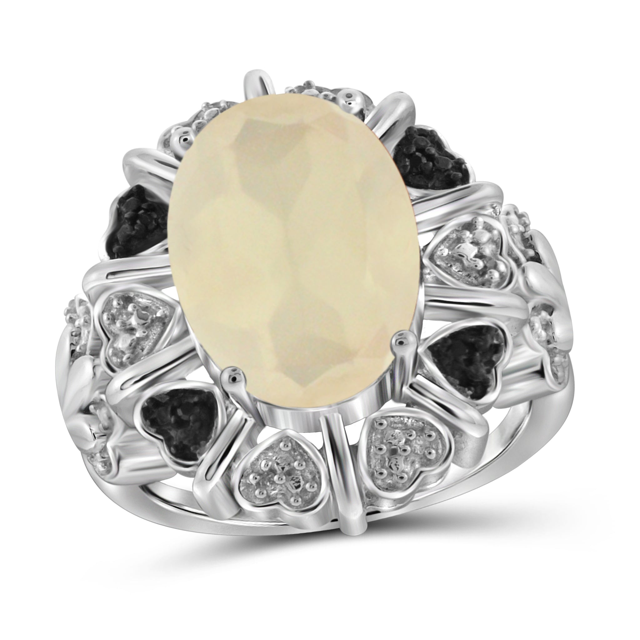 JewelonFire 5 1/2 Carat T.G.W. Moon and Black and White Diamond Accent Sterling Silver Ring