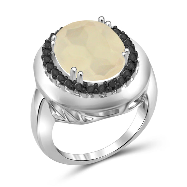 JewelonFire 8 1/4 Carat T.G.W. Moon and Black Diamond Accent Sterling Silver Ring
