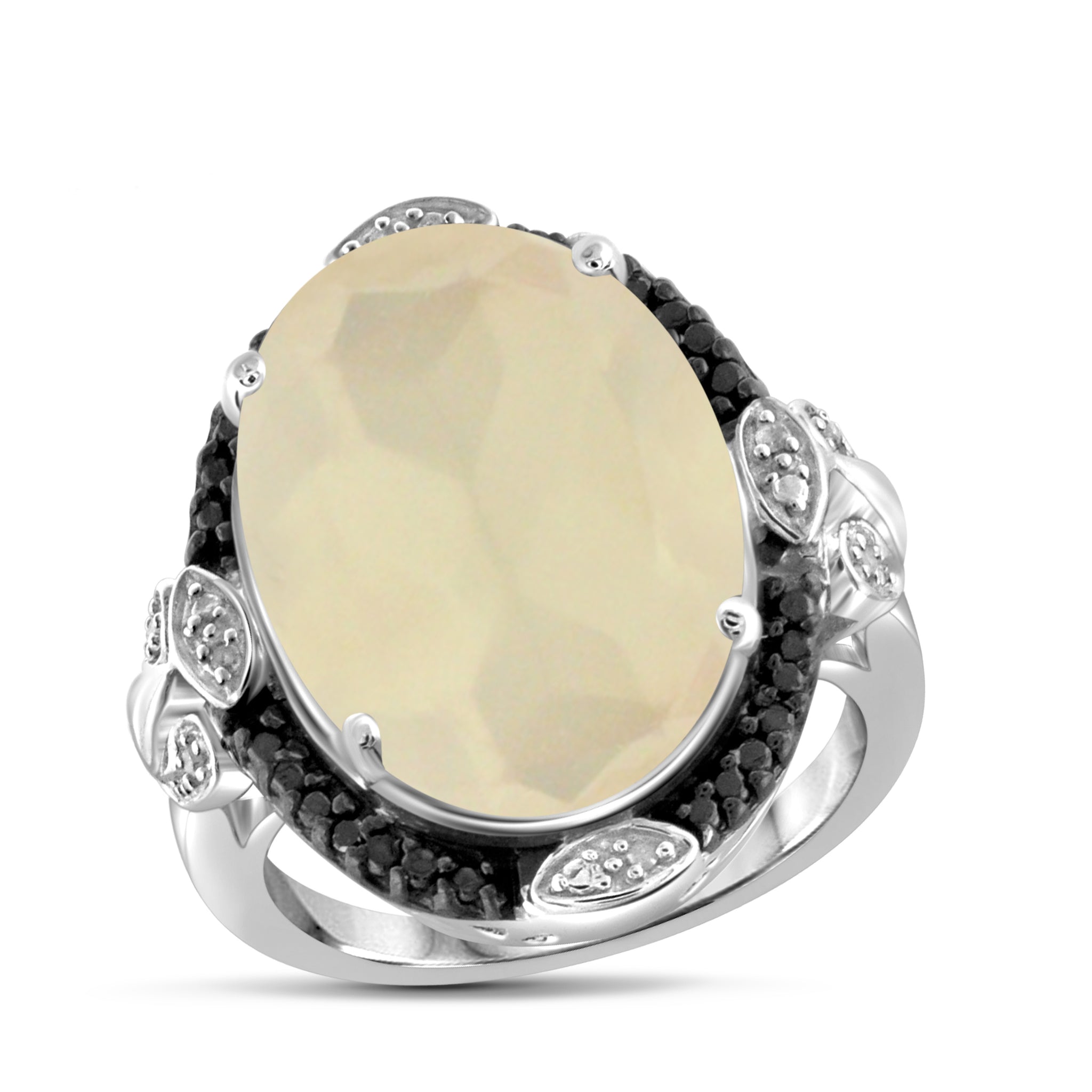 JewelonFire 11 1/5 Carat T.G.W. Moon and Black and White Diamond Accent Sterling Silver Ring