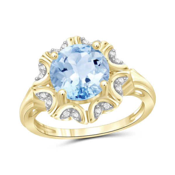 JewelonFire 3 1/5 Carat T.G.W. Sky Blue Topaz And White Diamond Accent Sterling Silver Ring - Assorted Colors