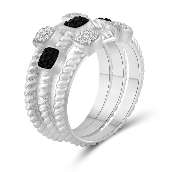 JewelonFire 1/5 Carat T.W. Black And White Diamond Sterling Silver Stackable Ring - Assorted Colors