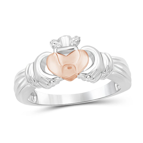 JewelonFire Accent White Diamond Sterling Two Tone Silver Claddagh Ring