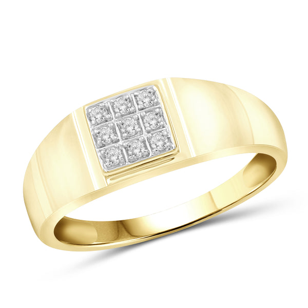 Jewelnova 1/10 Carat T.W. White Diamond 10k Gold Middle Square Men's Ring - Assorted Colors