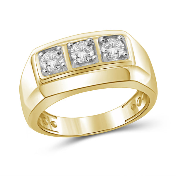 Jewelnova 1/4 CTW White Diamond 10k Gold Three Stone Men's Ring - Assorted Colors