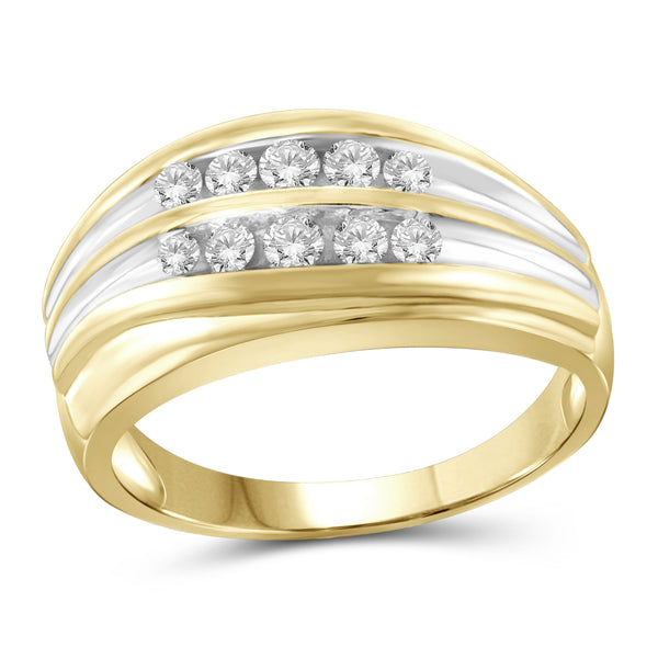 Jewelnova 1/2 Carat T.W. White Diamond 10k Gold Two Row Men's Ring - Assorted Colors