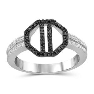 JewelonFire 1/5 Carat T.W. Black And White Diamond Sterling Silver Octagon Ring - Assorted Colors