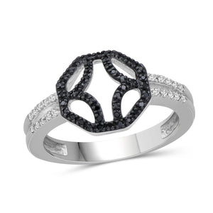 JewelonFire 1/7 Carat T.W Black And White Diamond Sterling Silver Octagon Ring - Assorted Colors