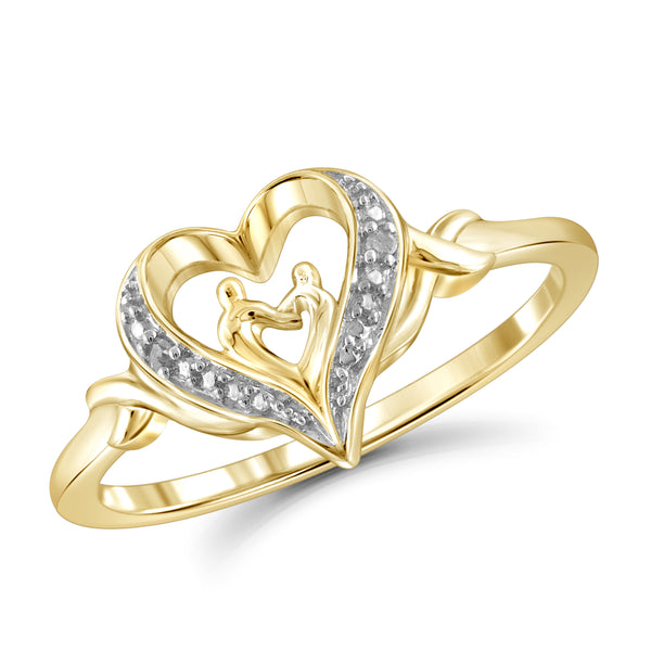 JewelonFire White Diamond Accent Sterling Silver Mother and Child Heart Ring - Assorted Colors