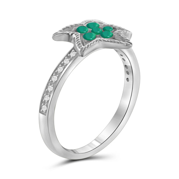 JewelonFire 0.35 Carat T.G.W. Emerald And 1/20 Carat T.W. White Diamond Sterling Silver Star Ring - Assorted Colors