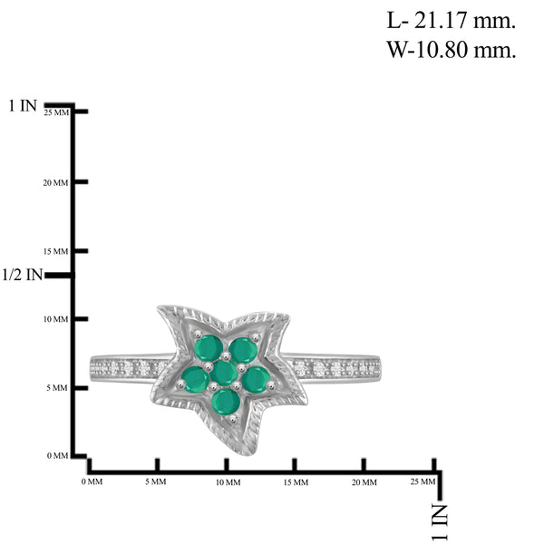 JewelonFire 0.35 Carat T.G.W. Emerald And 1/20 Carat T.W. White Diamond Sterling Silver Star Ring - Assorted Colors