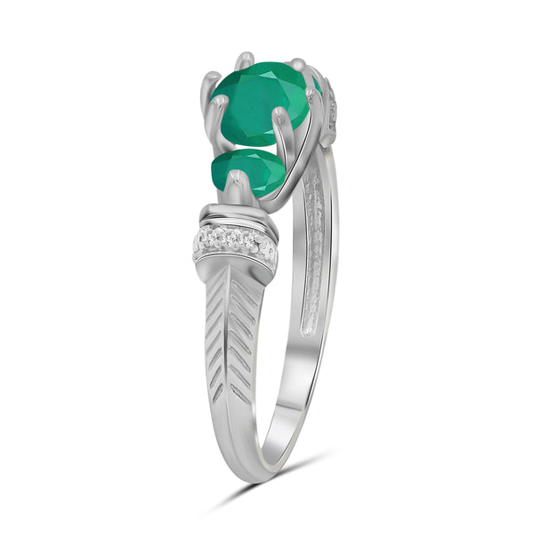 JewelonFire 1.00 Carat T.G.W. Emerald And Accent White Diamond Sterling Silver 3 Stone Ring - Assorted Colors
