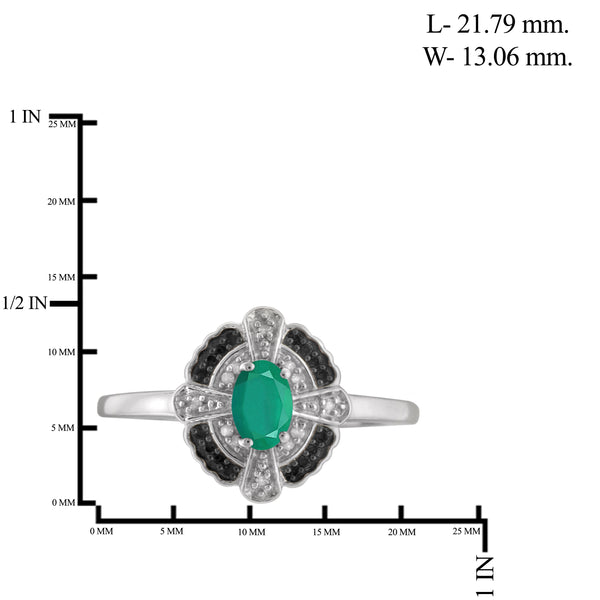 JewelonFire 0.40 Carat T.G.W. Emerald And 1/10 Ctw Black And White Diamond Sterling Silver Ring - Assorted Colors