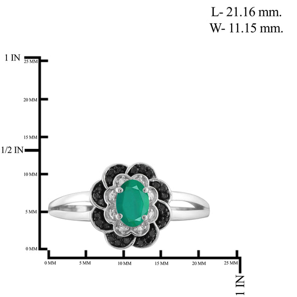 JewelonFire 0.40 Carat T.G.W. Emerald And 1/10 Ctw Black And White Diamond Sterling Silver Ring - Assorted Colors