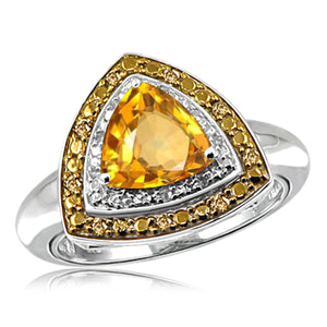 JewelonFire 2 3/4 Carat T.G.W. Citrine And 1/7 Carat T.W. Champagne & White Diamond Sterling Silver Ring