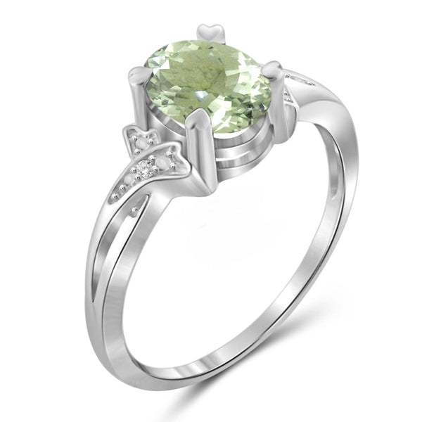 JewelonFire 1 1/3 Carat T.G.W. Green Amethyst And White Diamond Accent Sterling Silver Ring - Assorted Colors