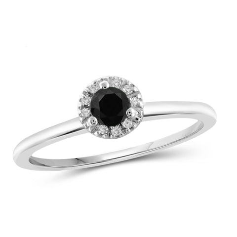 JewelonFire 1/4 Carat T.W. Black And White Diamond Sterling Silver Halo Ring