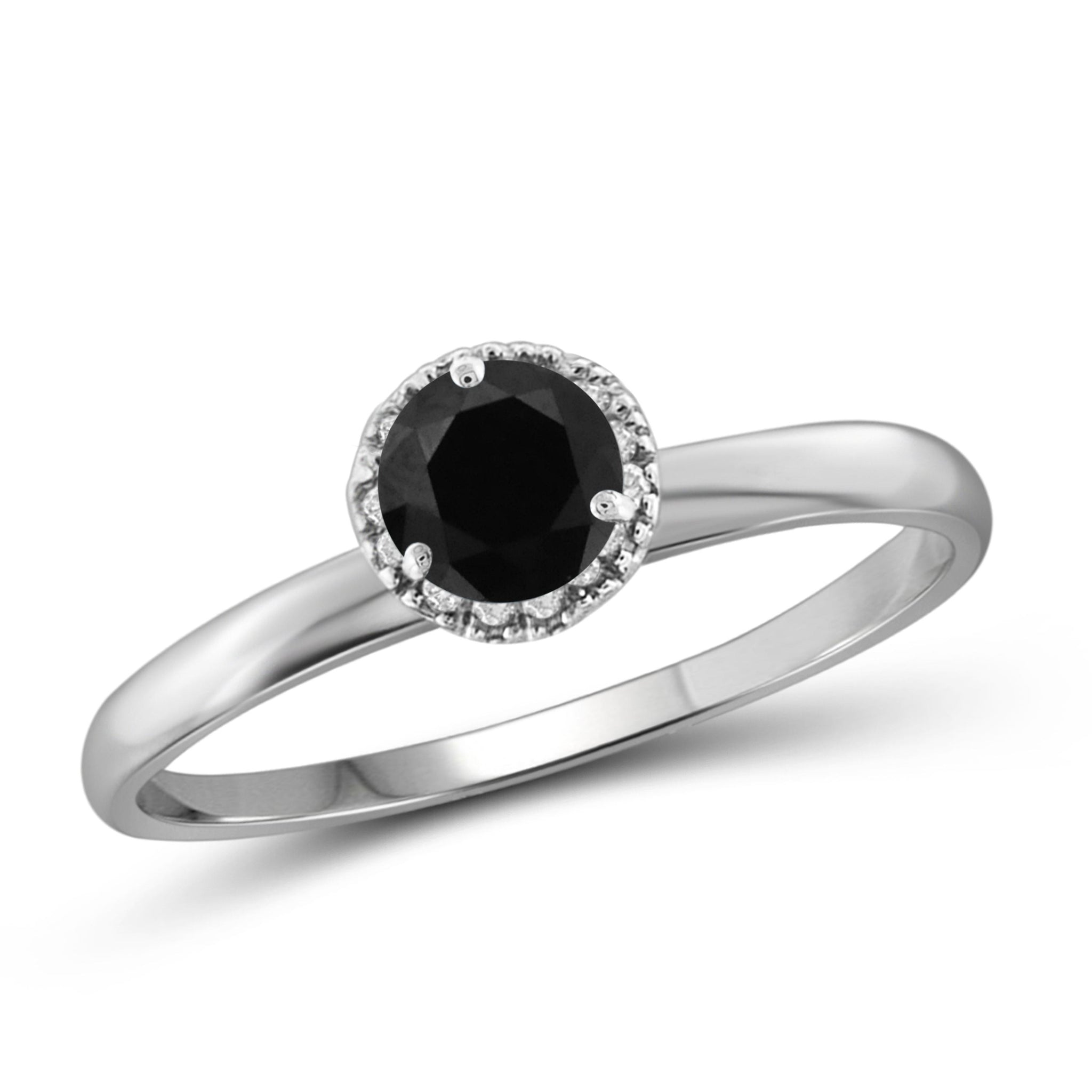 JewelonFire 1/2 Carat T.W. Black And White Diamond Sterling Silver Halo Ring