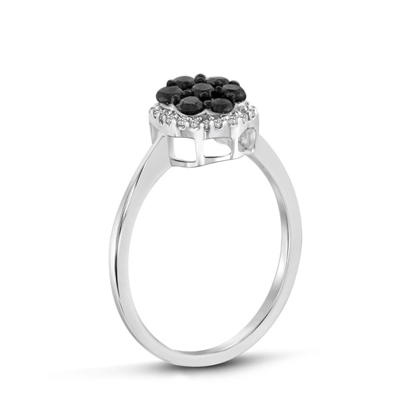 JewelonFire 1/2 Carat T.W. Black And White Diamond Sterling Silver Cluster Ring