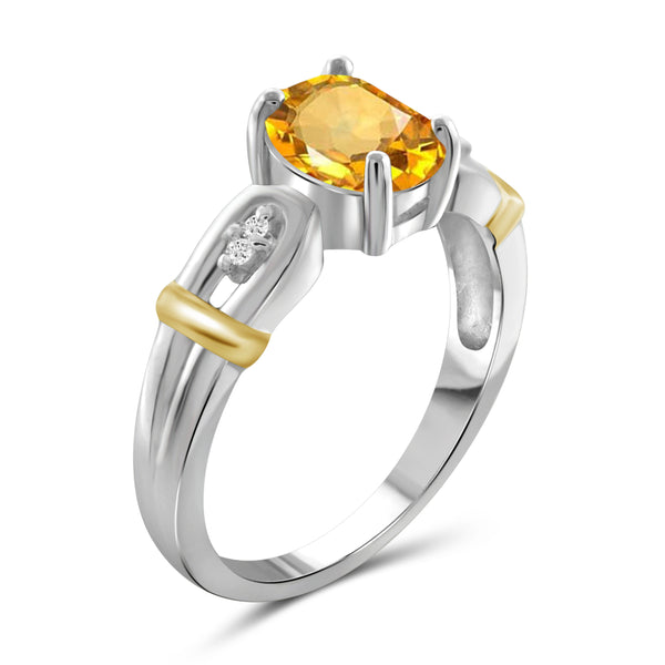 JewelonFire 1.00 Carat T.G.W. Citrine And White Diamond Accent Two Tone Sterling Silver Ring