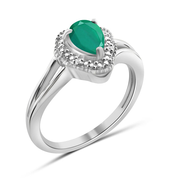 JewelonFire 0.70 Carat T.G.W. Emerald And Accent White Diamond Sterling Silver Ring - Assorted Colors