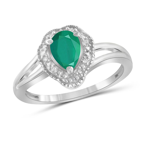 JewelonFire 0.70 Carat T.G.W. Emerald And Accent White Diamond Sterling Silver Ring - Assorted Colors