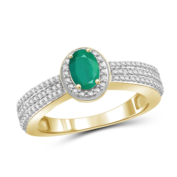 JewelonFire 0.40 Carat T.G.W. Emerald And Accent White Diamond Sterling Silver Ring - Assorted Colors